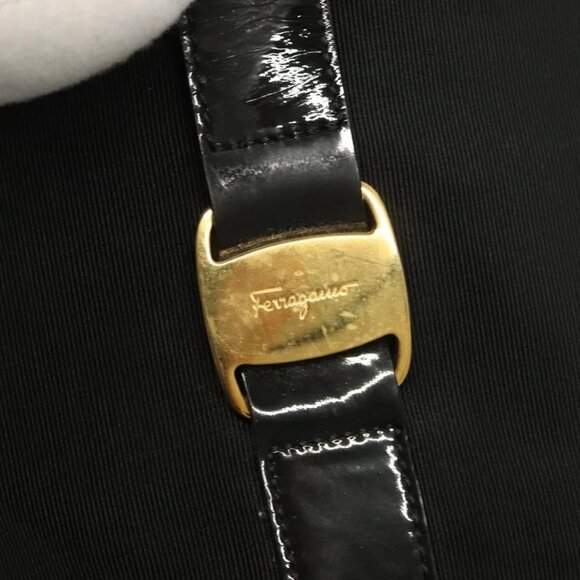 Salvatore Ferragamo Vala Tote Bag Nylon Black Gold Auth gh381 - Picture 9 of 15